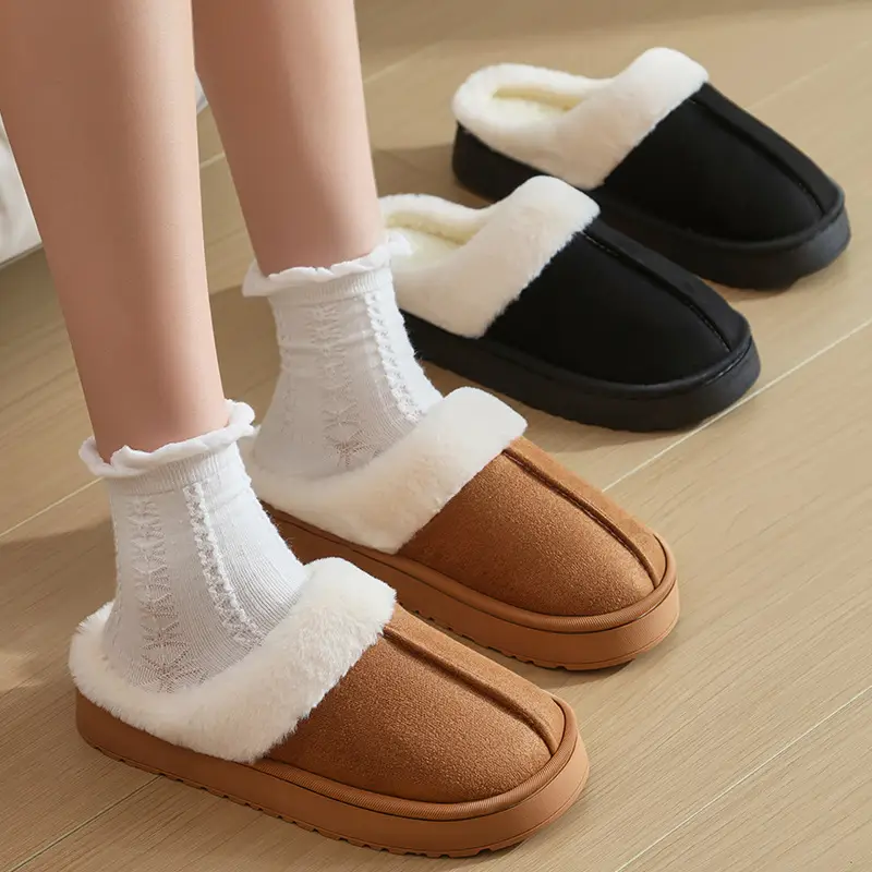 2026 New Cotton Slippers for Women, Indoor Home Use, Non-Slip Thick-Soled Winter Plush Slippers for Outdoor Wear, Warm Plush Slippers for Men