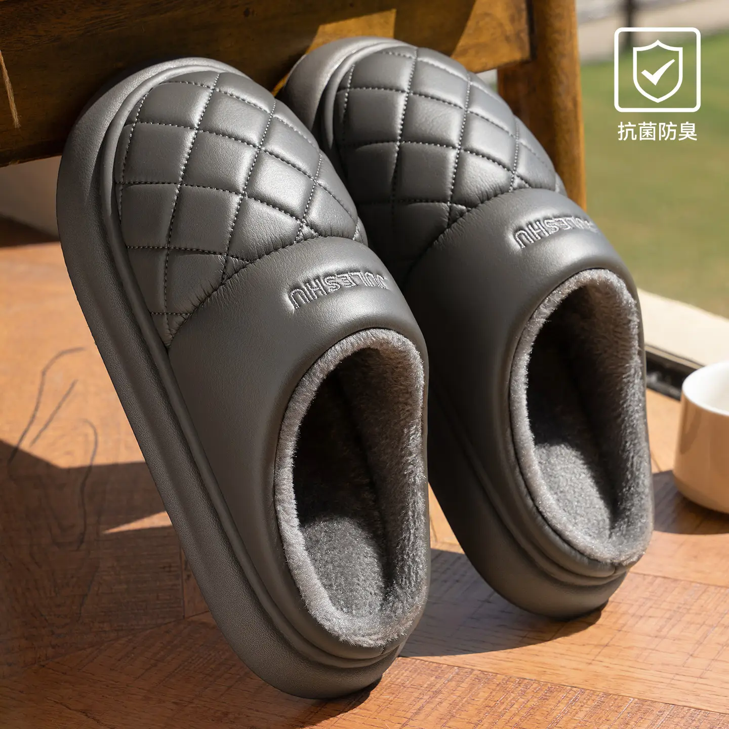Pink Waterproof Leather Slippers for Men Women 2025 Winter Warm - Image 17