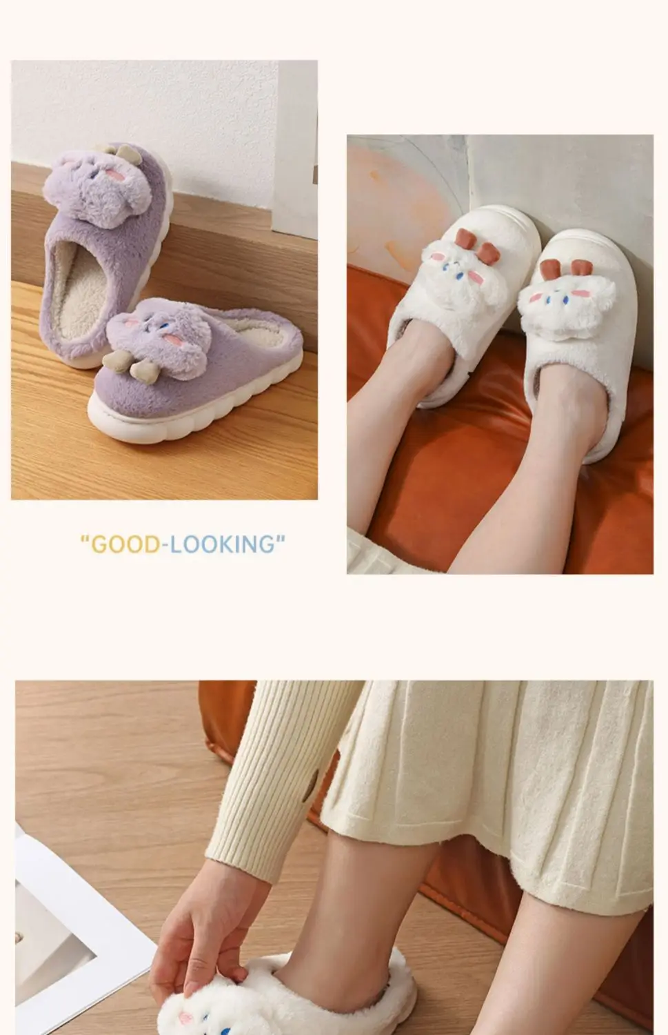 Cute Cartoon Kuromi Cotton Slippers for Women Autumn and Winter Indoor Home Non-Slip Warmth Non-Shedding Stuffed Slippers — feature 13