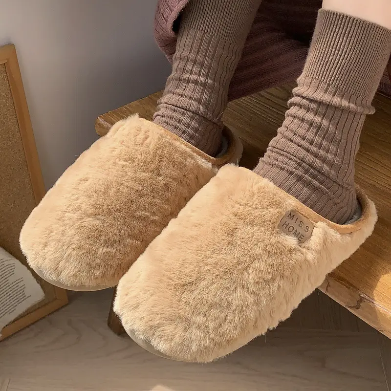 New Simple Cotton Slippers for Women, Winter Plush Warm Couple Slippers, Soft-Soled Non-Slip Indoor Floor Slippers Wholesale - Image 4