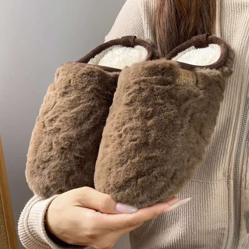 New Simple Cotton Slippers for Women, Winter Plush Warm Couple Slippers, Soft-Soled Non-Slip Indoor Floor Slippers Wholesale - Image 6