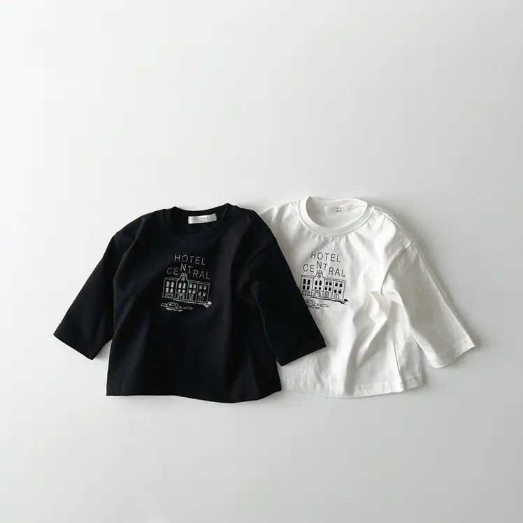 Kids Korean Style Cotton Letter Tops Black White - Image 4