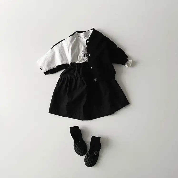 Kids Korean Style Cotton Letter Tops Black White - Image 5