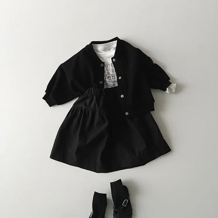 Kids Korean Style Cotton Letter Tops Black White - Image 6