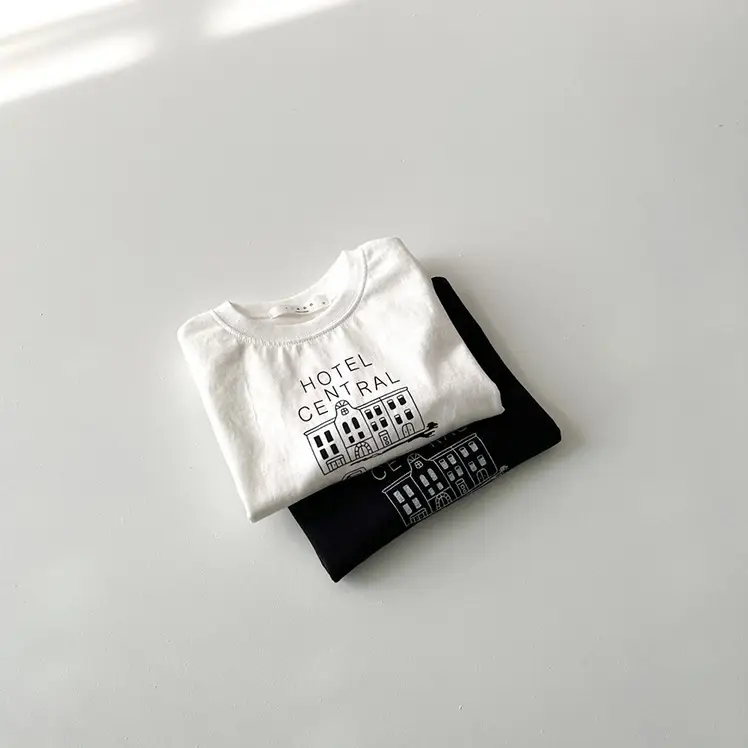Kids Korean Style Cotton Letter Tops Black White - Image 7