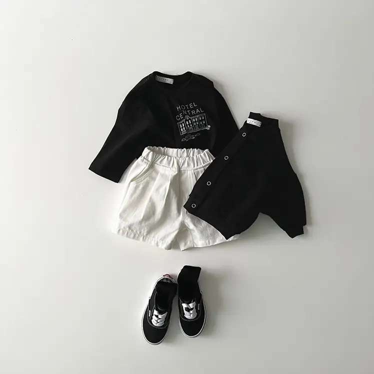 Kids Korean Style Cotton Letter Tops Black White — feature 5