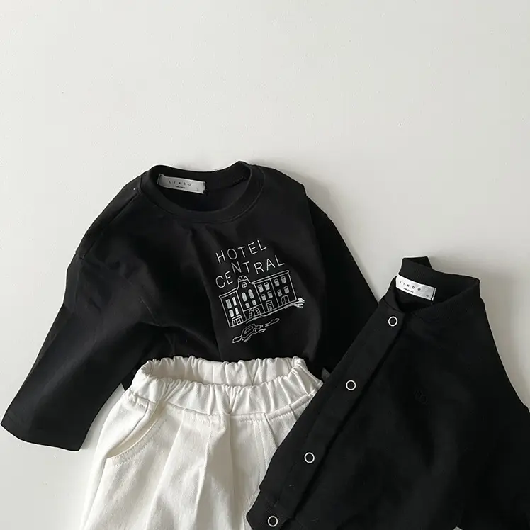 Kids Korean Style Cotton Letter Tops Black White — feature 6