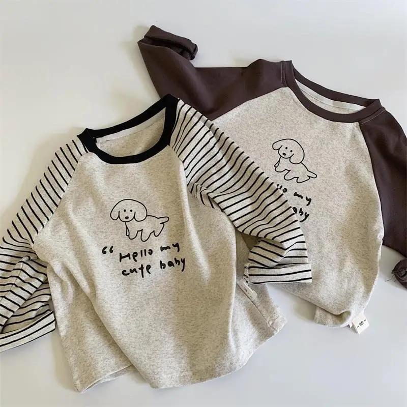 Boys Cotton Long Sleeve T-Shirt Brown Cream Kids Spring Autumn - Image 4