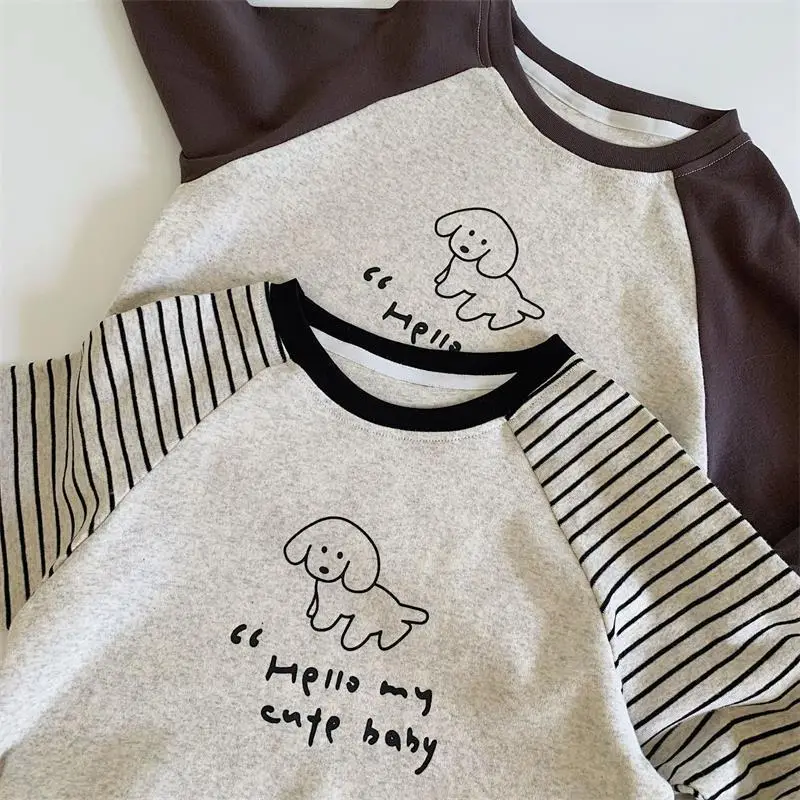 Boys Cotton Long Sleeve T-Shirt Brown Cream Kids Spring Autumn — feature 6