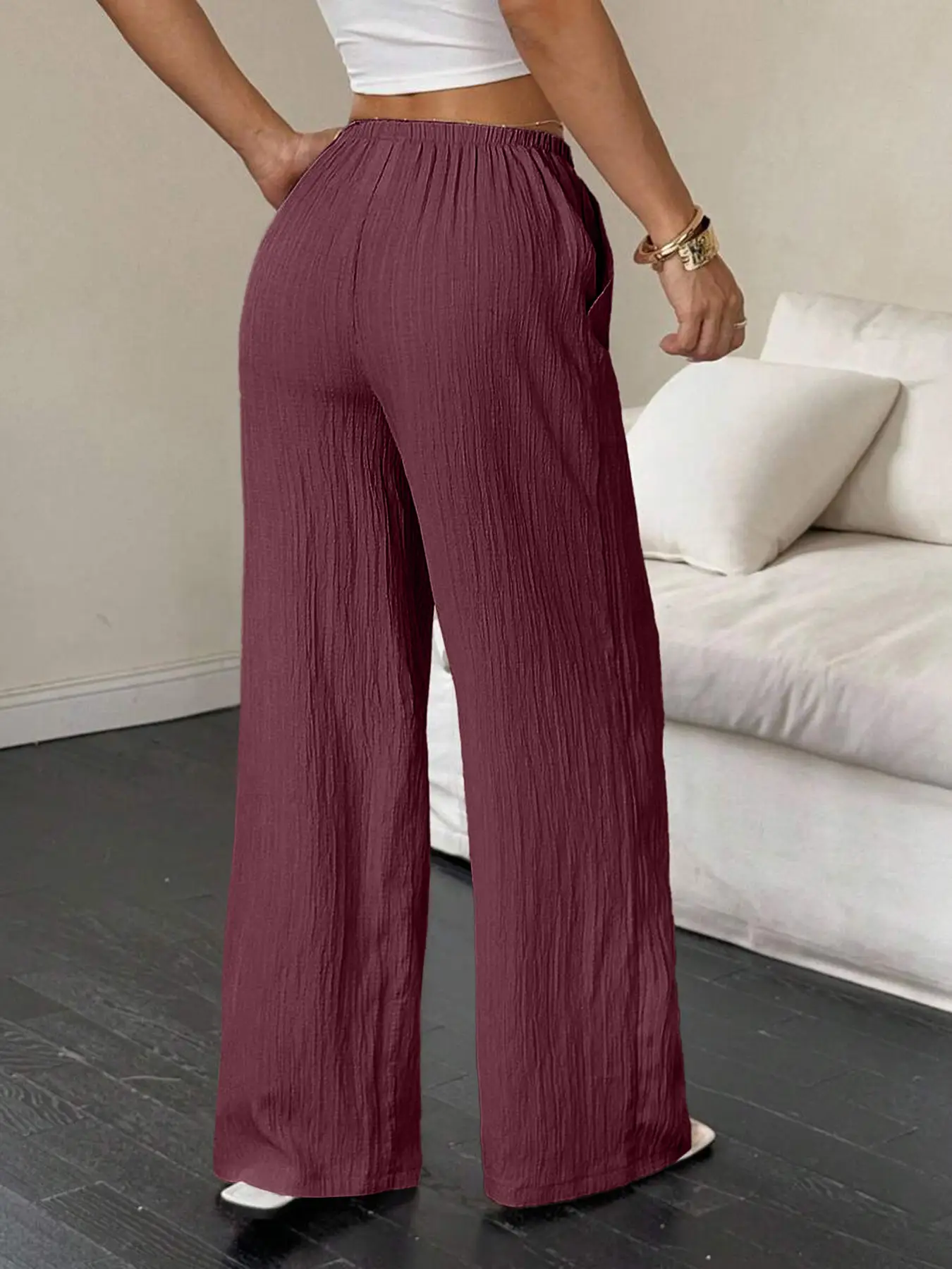 Maroon Wide Leg Pants for Women 2025 Autumn — feature 15