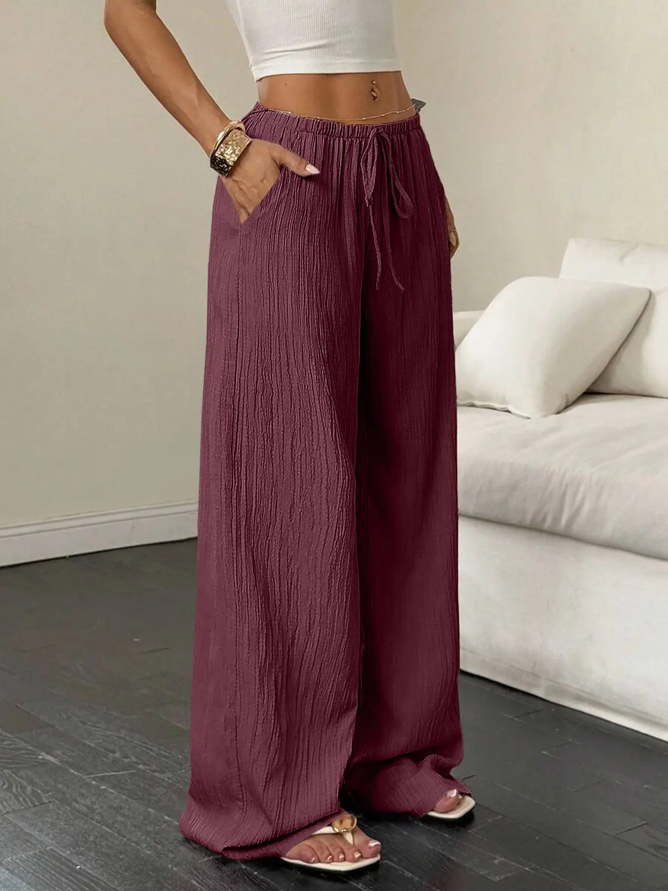 Maroon Wide Leg Pants for Women 2025 Autumn — feature 16