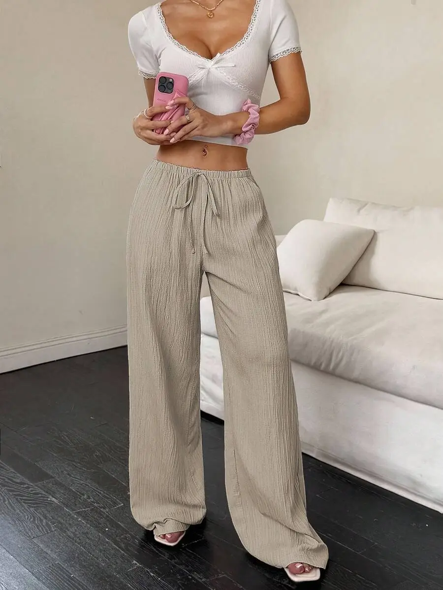 Maroon Wide Leg Pants for Women 2025 Autumn