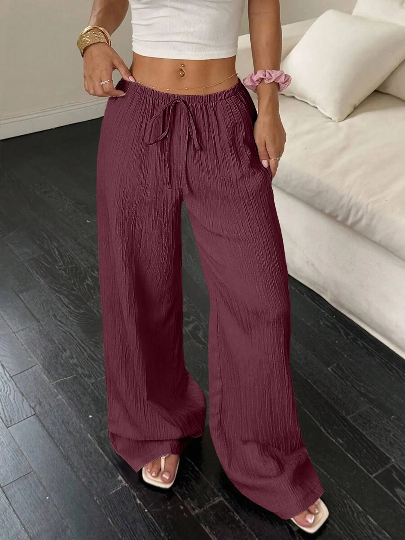 Maroon Wide Leg Pants for Women 2025 Autumn