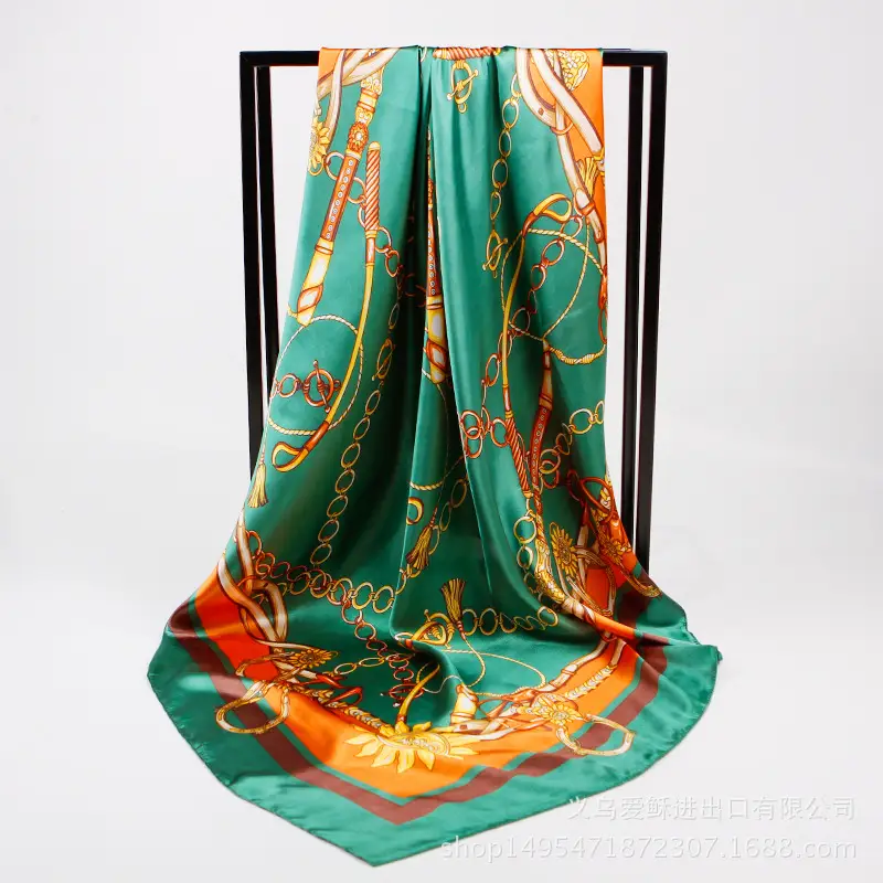 Muslim Hijab Scarf Black Gold Satin Silk Large Square - Image 2