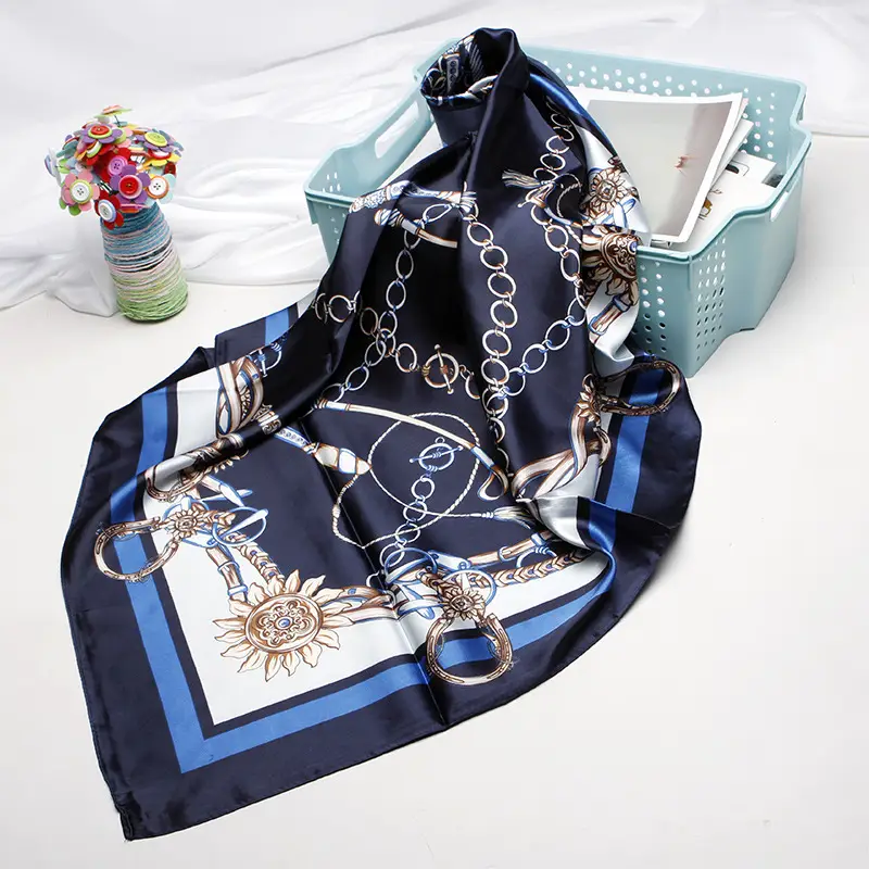 Muslim Hijab Scarf Black Gold Satin Silk Large Square - Image 4