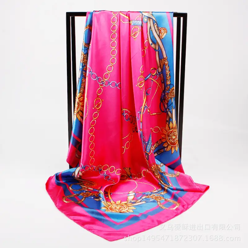 Muslim Hijab Scarf Black Gold Satin Silk Large Square - Image 5
