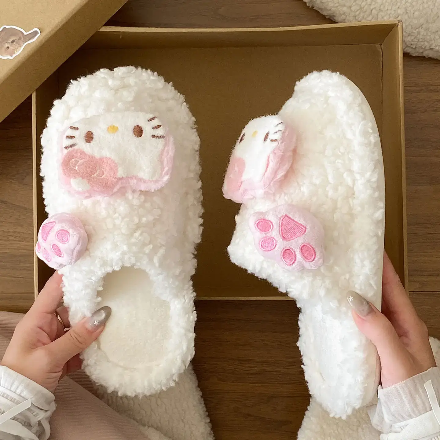 Cute Furry Cotton Slippers for Women Winter Warm
