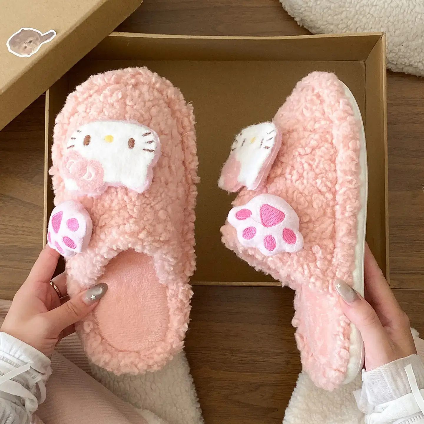 Cute Furry Cotton Slippers for Women Winter Warm
