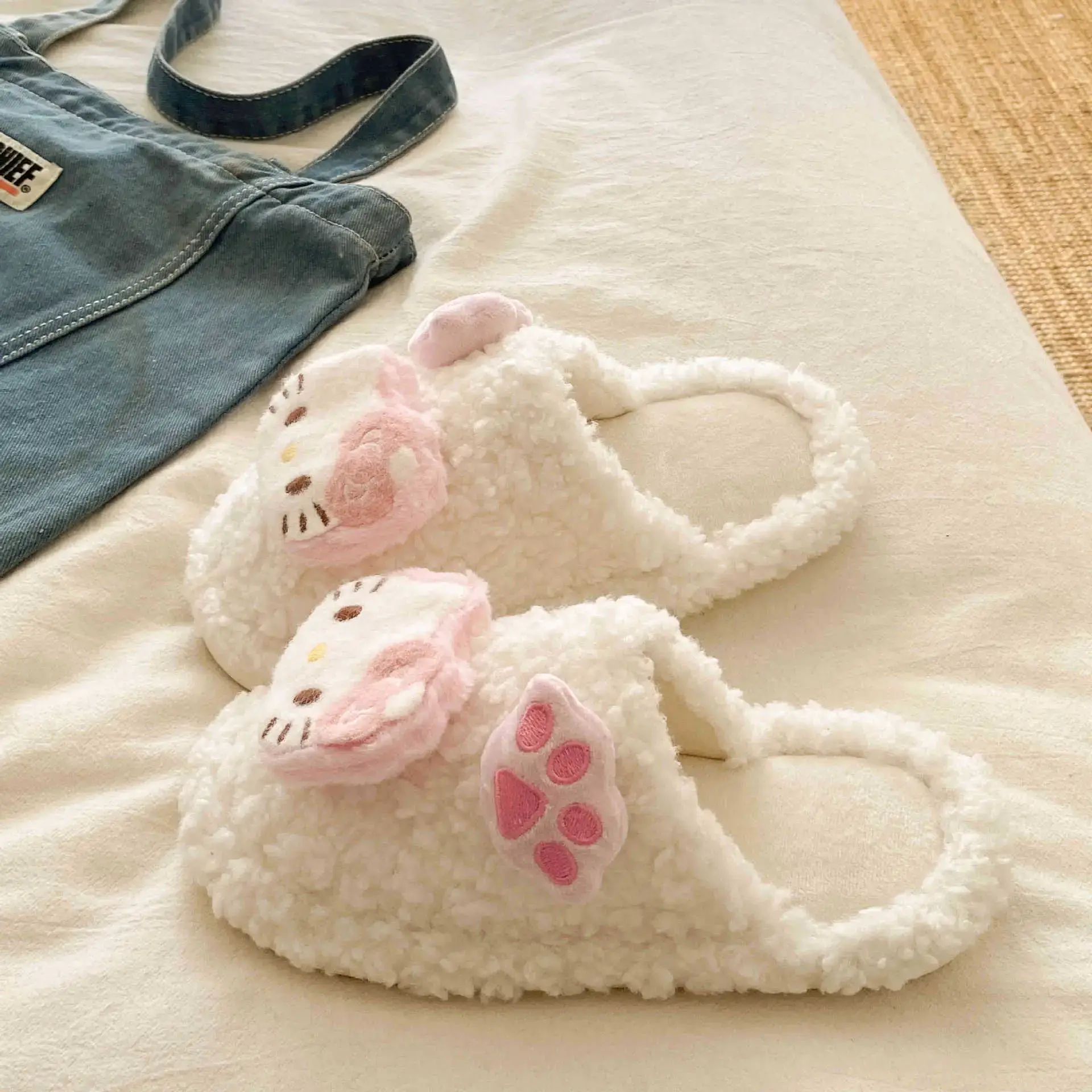 Cute Furry Cotton Slippers for Women Winter Warm