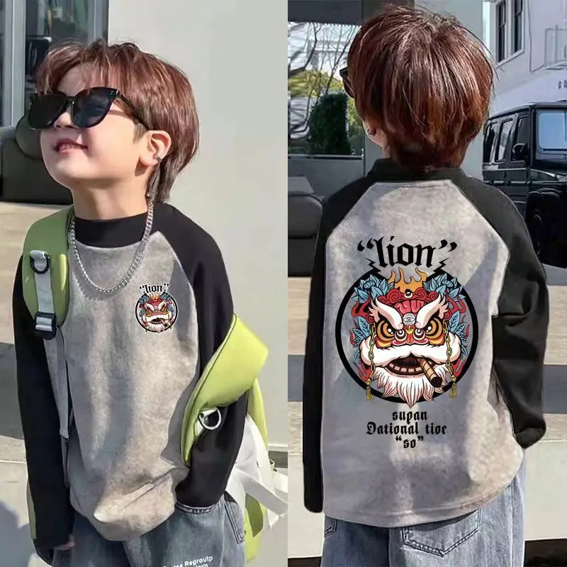 Boys Cotton Graphic T-Shirt Beige Black Mid Large