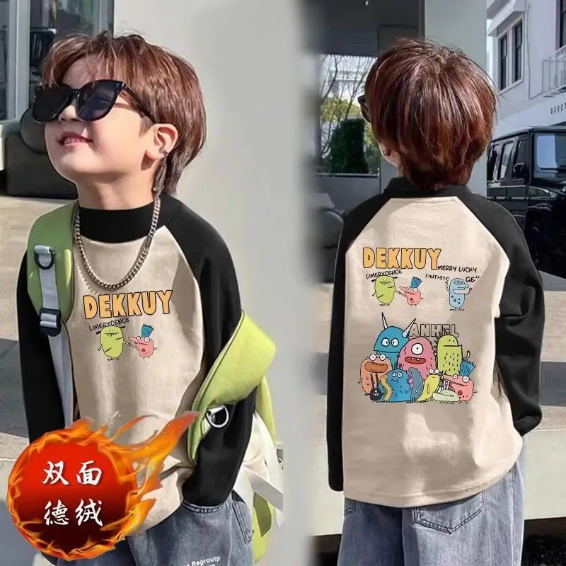 Boys Cotton Graphic T-Shirt Beige Black Mid Large
