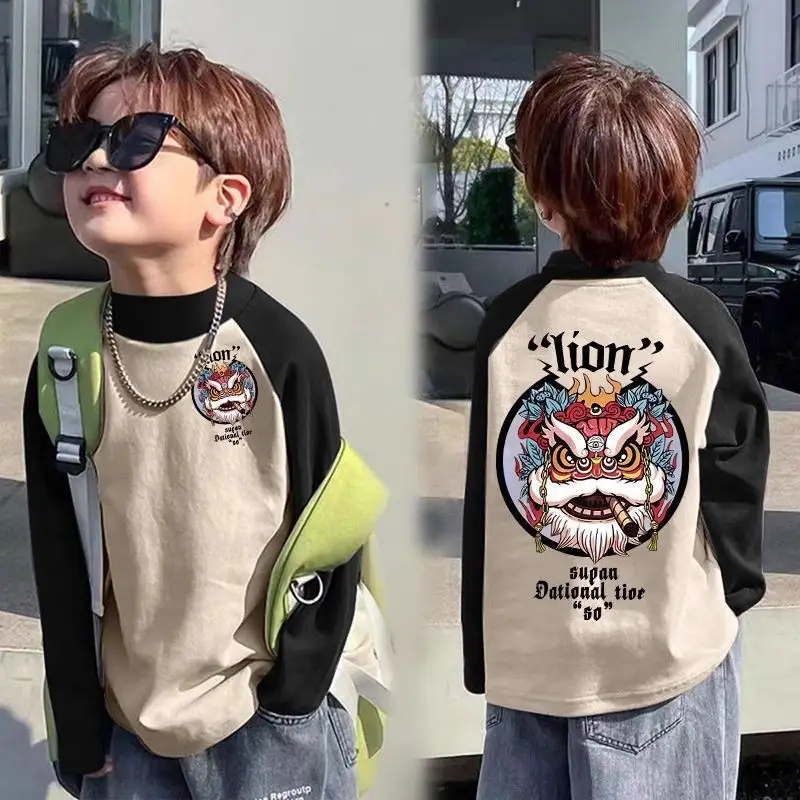 Boys Cotton Graphic T-Shirt Beige Black Mid Large