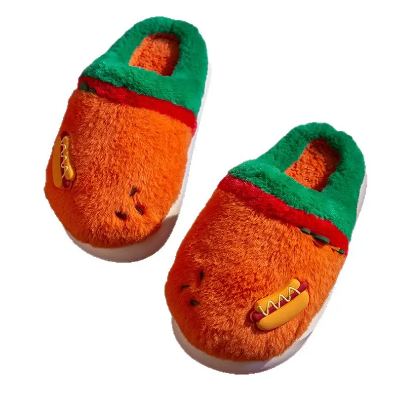 New Warm Cartoon Hamburger Cotton Slippers Autumn and Winter Thick-Soled Non-Slip Home Plush Couple Home Confinement Cotton Shoes for Women - Image 6