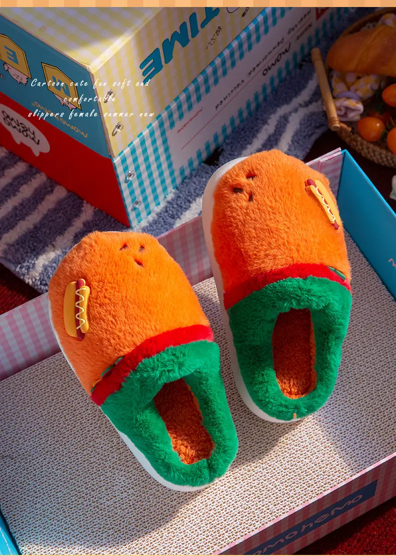 New Warm Cartoon Hamburger Cotton Slippers Autumn and Winter Thick-Soled Non-Slip Home Plush Couple Home Confinement Cotton Shoes for Women — feature 14