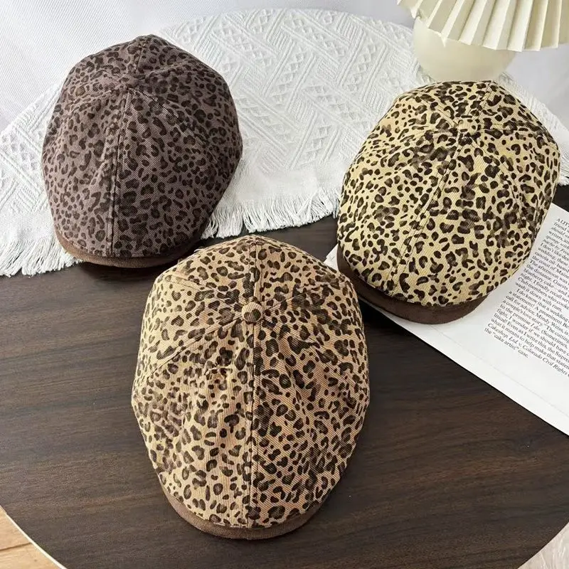 Women Leopard Print Forward Cap Autumn Winter - Image 5