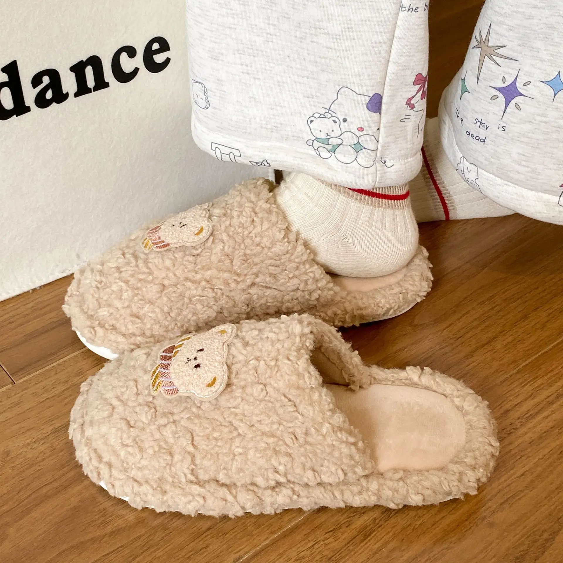 Winter Plush Cotton Cartoon Bear Slippers for Women - Image 4