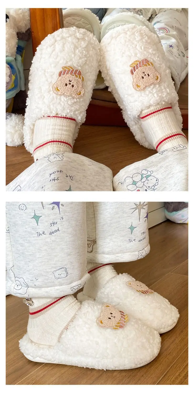 Winter Plush Cotton Cartoon Bear Slippers for Women — feature 11