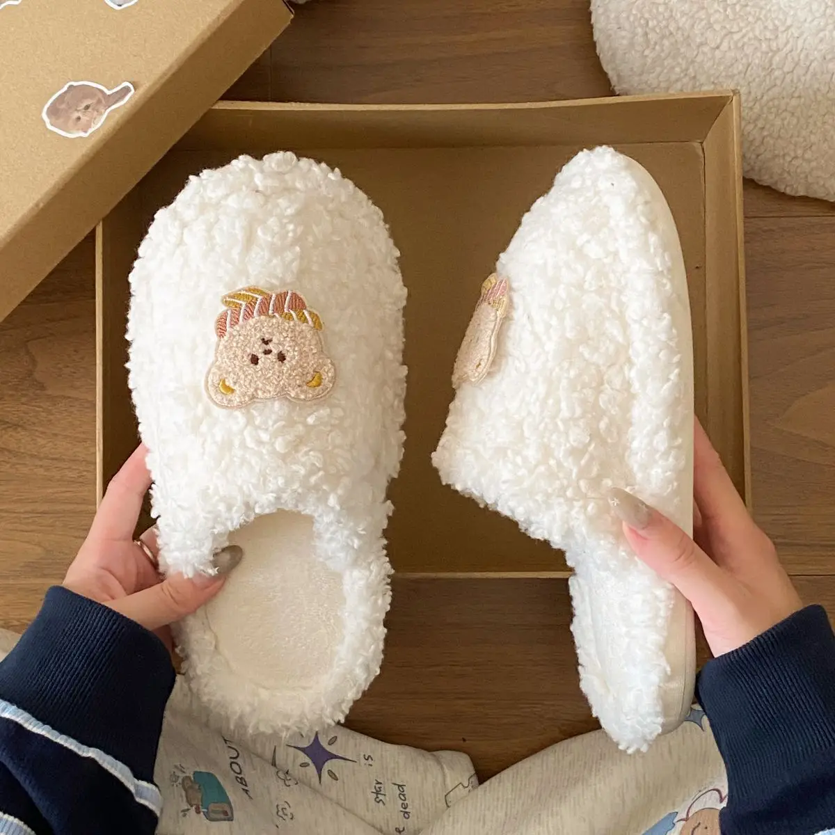 Winter Plush Cotton Cartoon Bear Slippers for Women — feature 22