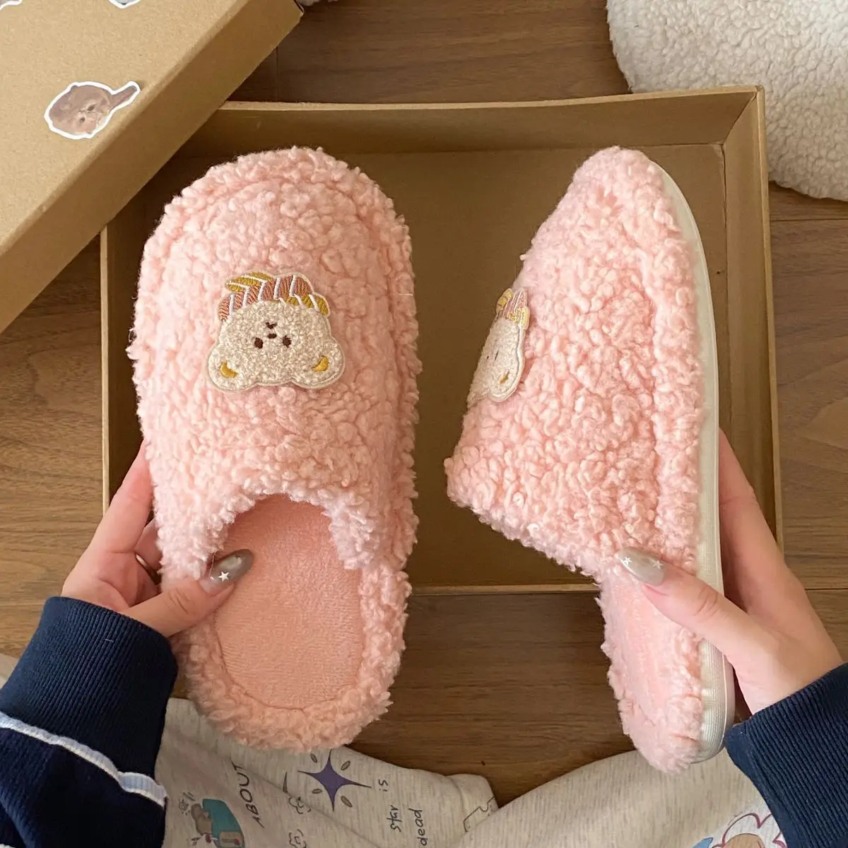 Winter Plush Cotton Cartoon Bear Slippers for Women — feature 24