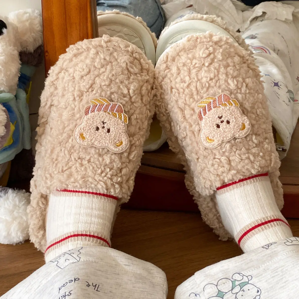 Winter Plush Cotton Cartoon Bear Slippers for Women — feature 26