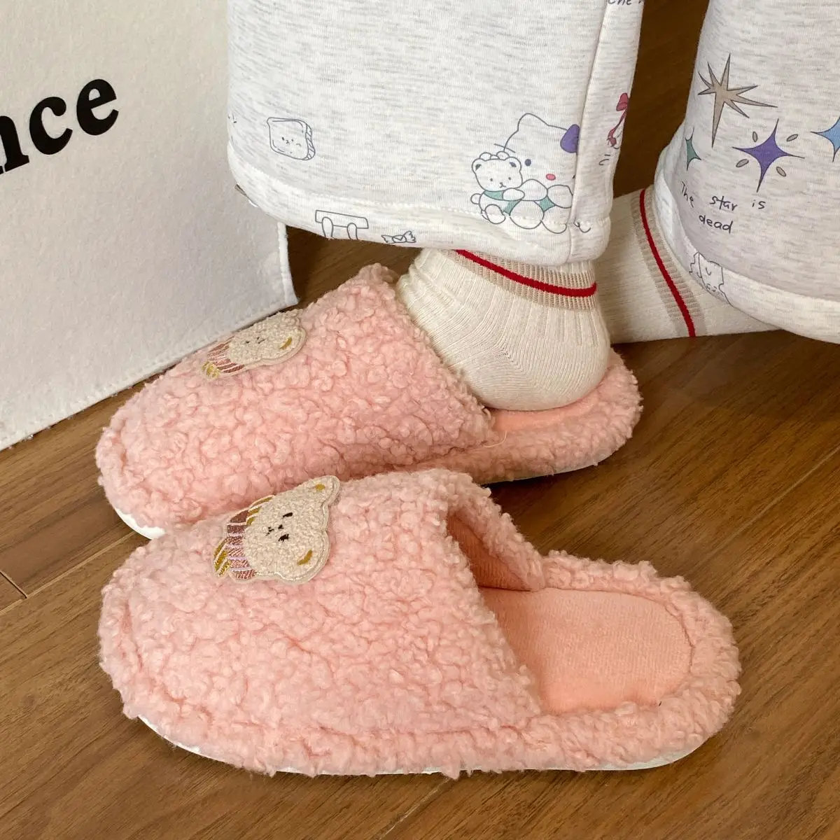 Winter Plush Cotton Cartoon Bear Slippers for Women — feature 30