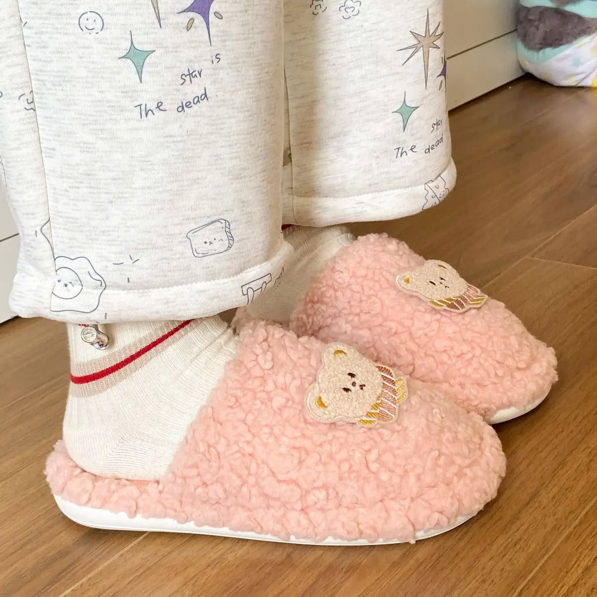 Winter Plush Cotton Cartoon Bear Slippers for Women — feature 31