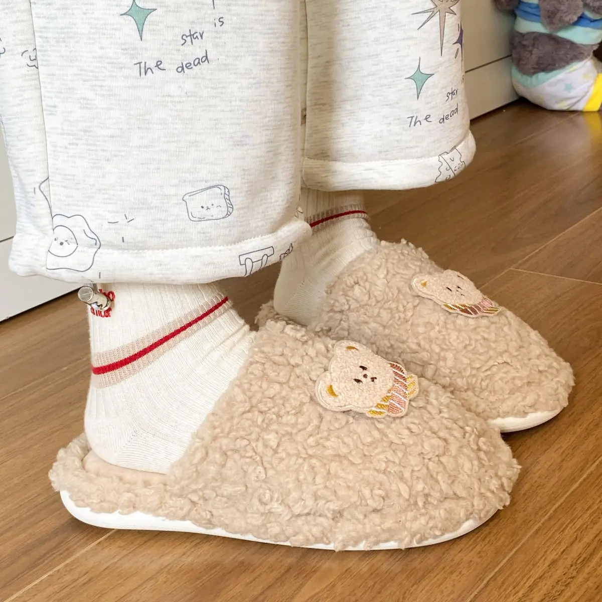 Winter Plush Cotton Cartoon Bear Slippers for Women — feature 32