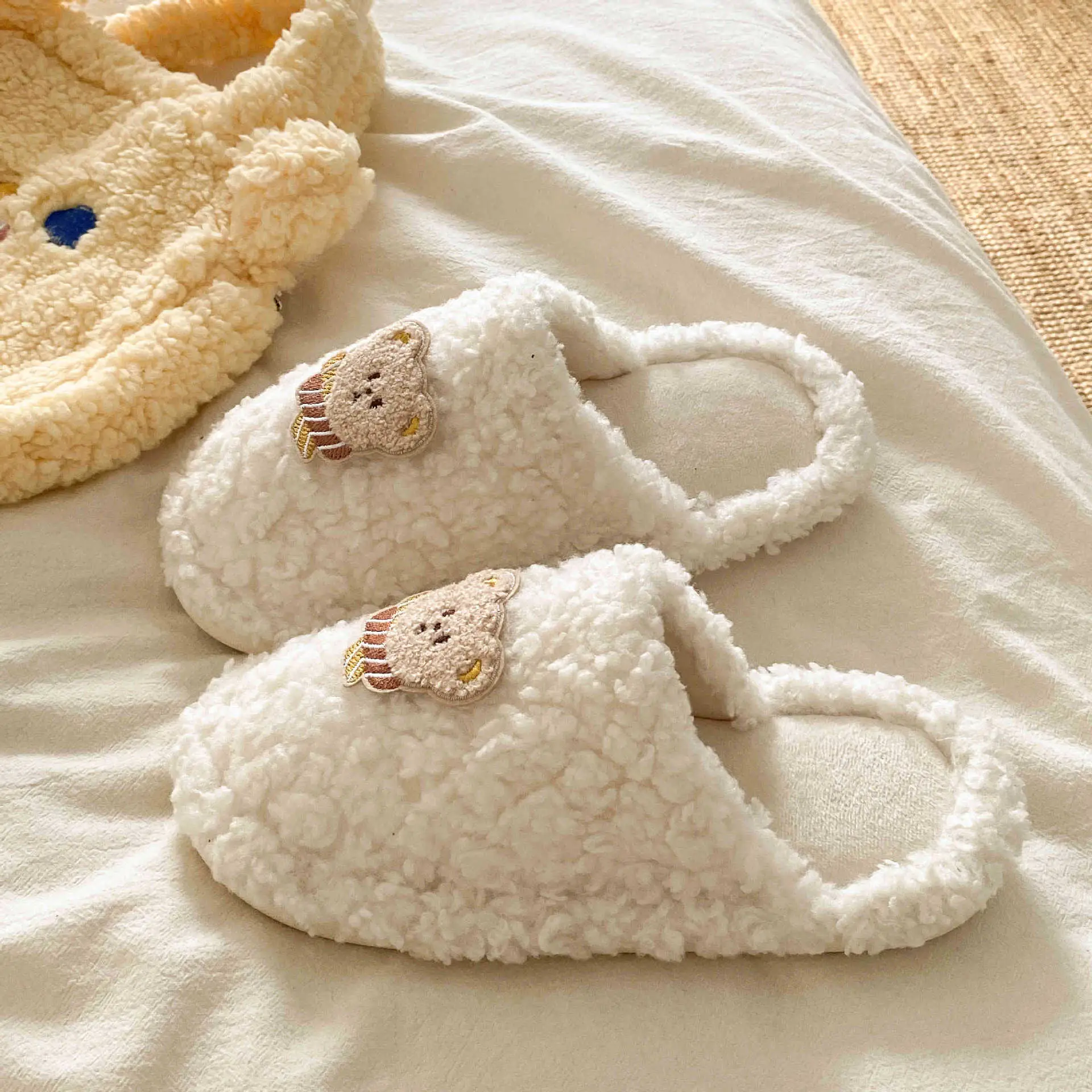 Winter Plush Cotton Cartoon Bear Slippers for Women - Image 2