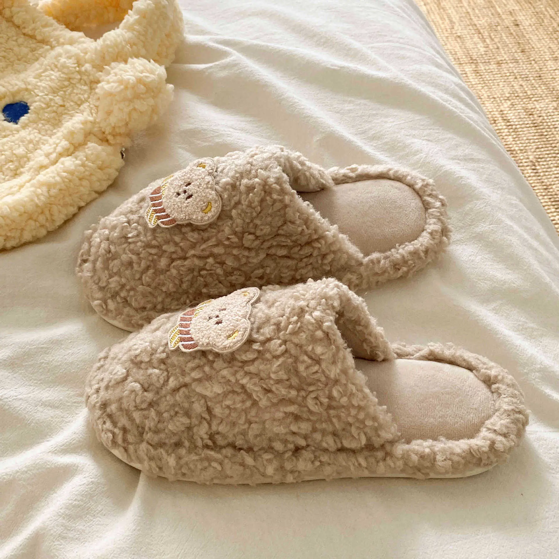 Winter Plush Cotton Cartoon Bear Slippers for Women - Image 3