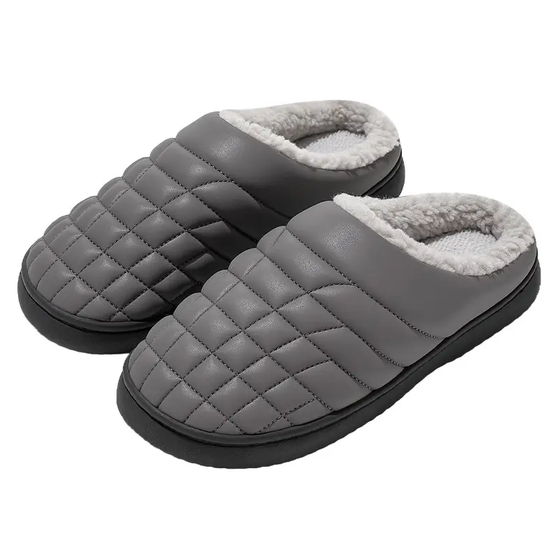 Middle-Aged and Elderly Non-Slip Cotton Slippers for Men in Autumn and Winter Pu Waterproof Wool Slippers for Men's Home Indoor Warm Cotton Slippers for Women Wholesale - Image 9