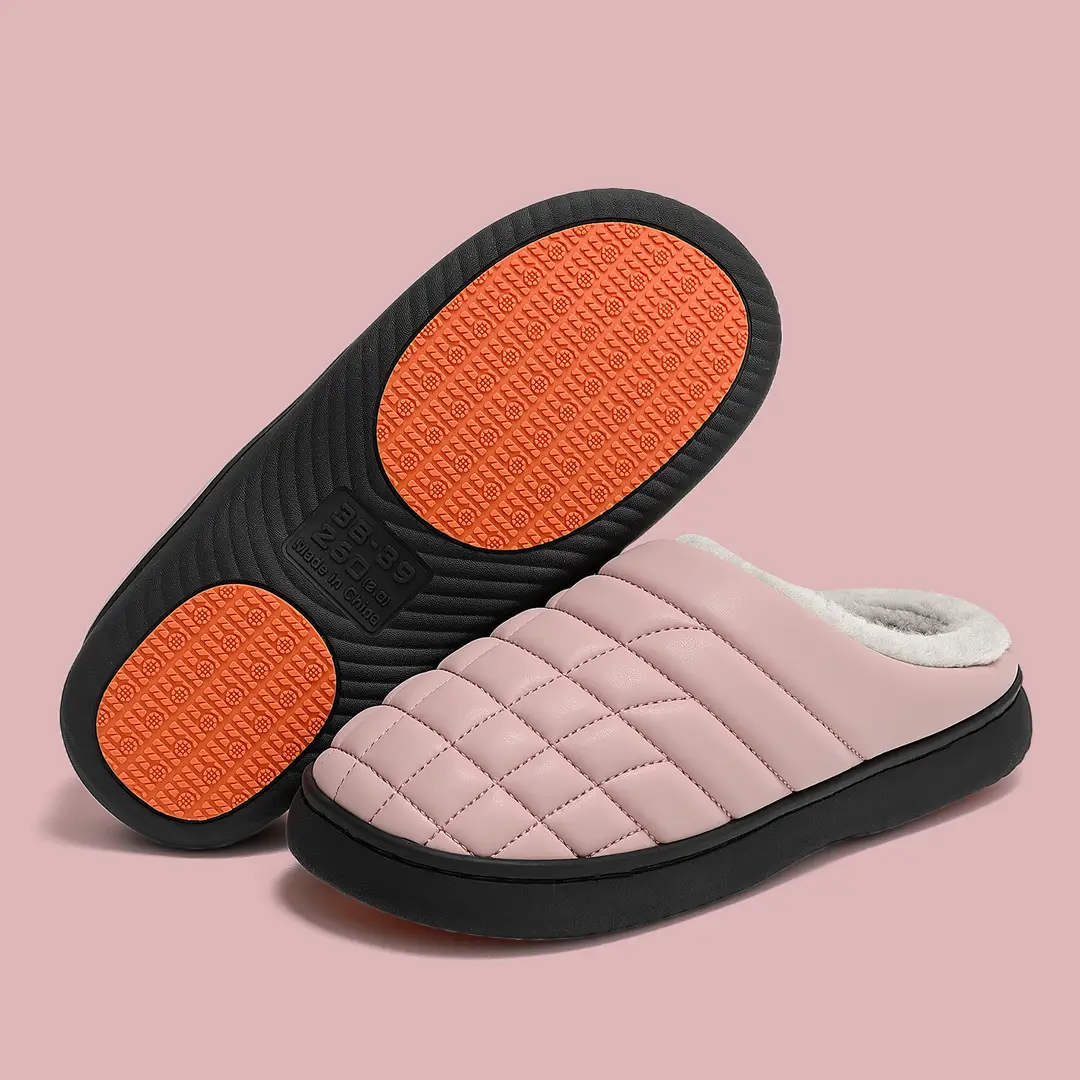 Middle-Aged and Elderly Non-Slip Cotton Slippers for Men in Autumn and Winter Pu Waterproof Wool Slippers for Men's Home Indoor Warm Cotton Slippers for Women Wholesale - Image 2