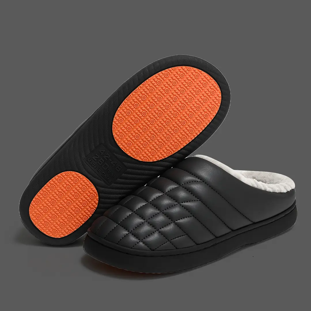 Middle-Aged and Elderly Non-Slip Cotton Slippers for Men in Autumn and Winter Pu Waterproof Wool Slippers for Men's Home Indoor Warm Cotton Slippers for Women Wholesale - Image 4