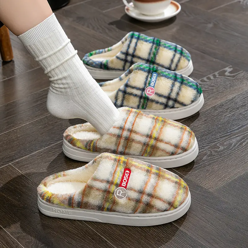 Women Plaid Cotton Slippers Winter Warm Indoor - Image 7