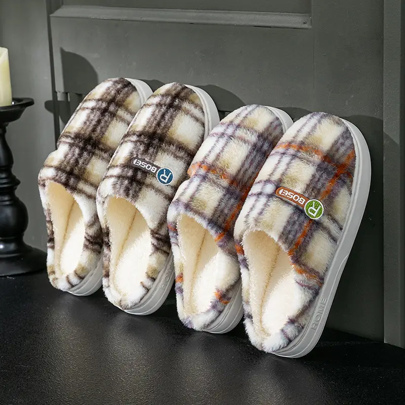 Women Plaid Cotton Slippers Winter Warm Indoor - Image 8