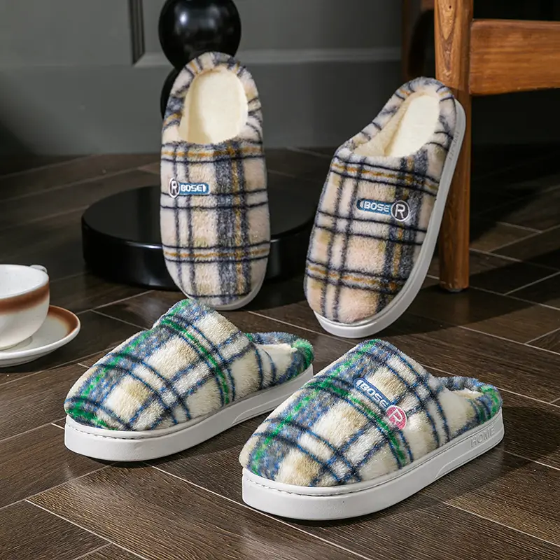 Women Plaid Cotton Slippers Winter Warm Indoor - Image 9