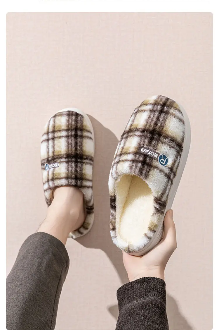Women Plaid Cotton Slippers Winter Warm Indoor — feature 13