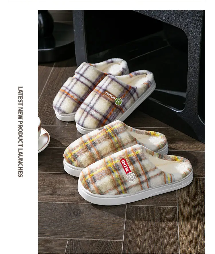Women Plaid Cotton Slippers Winter Warm Indoor — feature 16