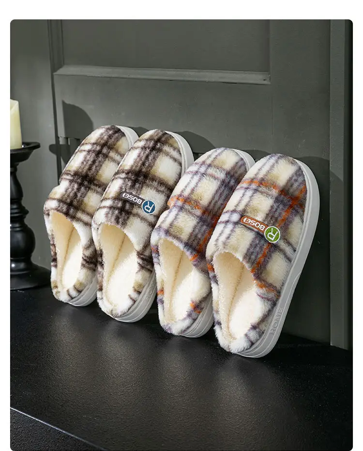 Women Plaid Cotton Slippers Winter Warm Indoor — feature 17