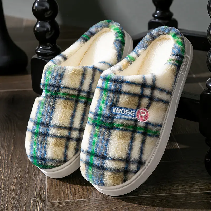 Women Plaid Cotton Slippers Winter Warm Indoor - Image 2