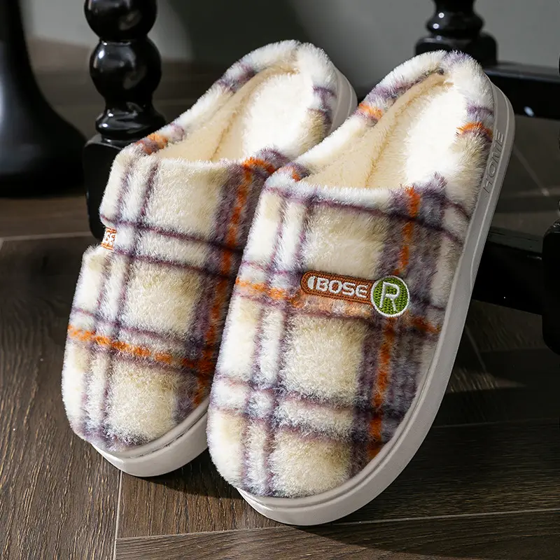 Women Plaid Cotton Slippers Winter Warm Indoor - Image 3